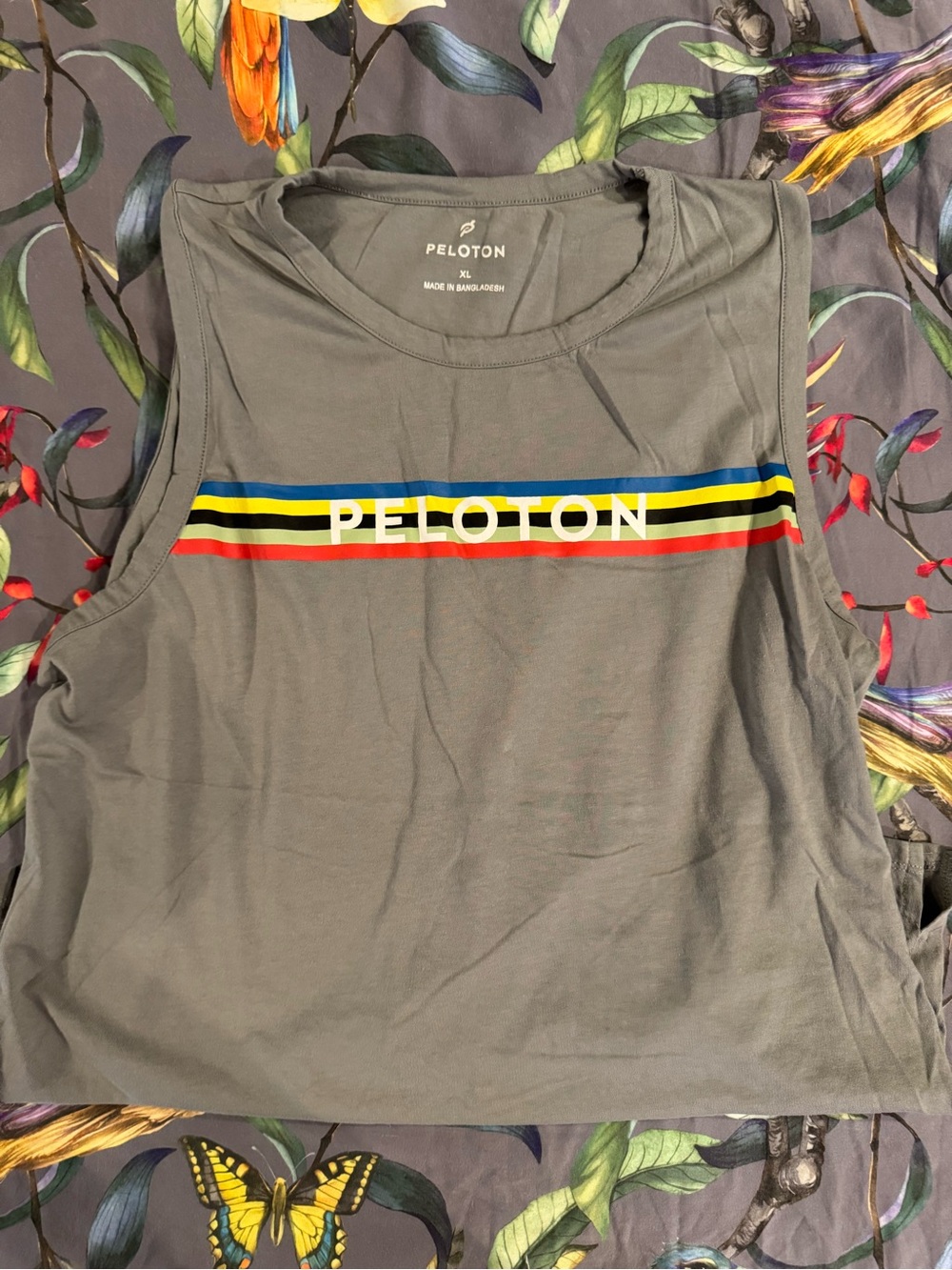 Peloton Gray Tank with Multicolor Stripes